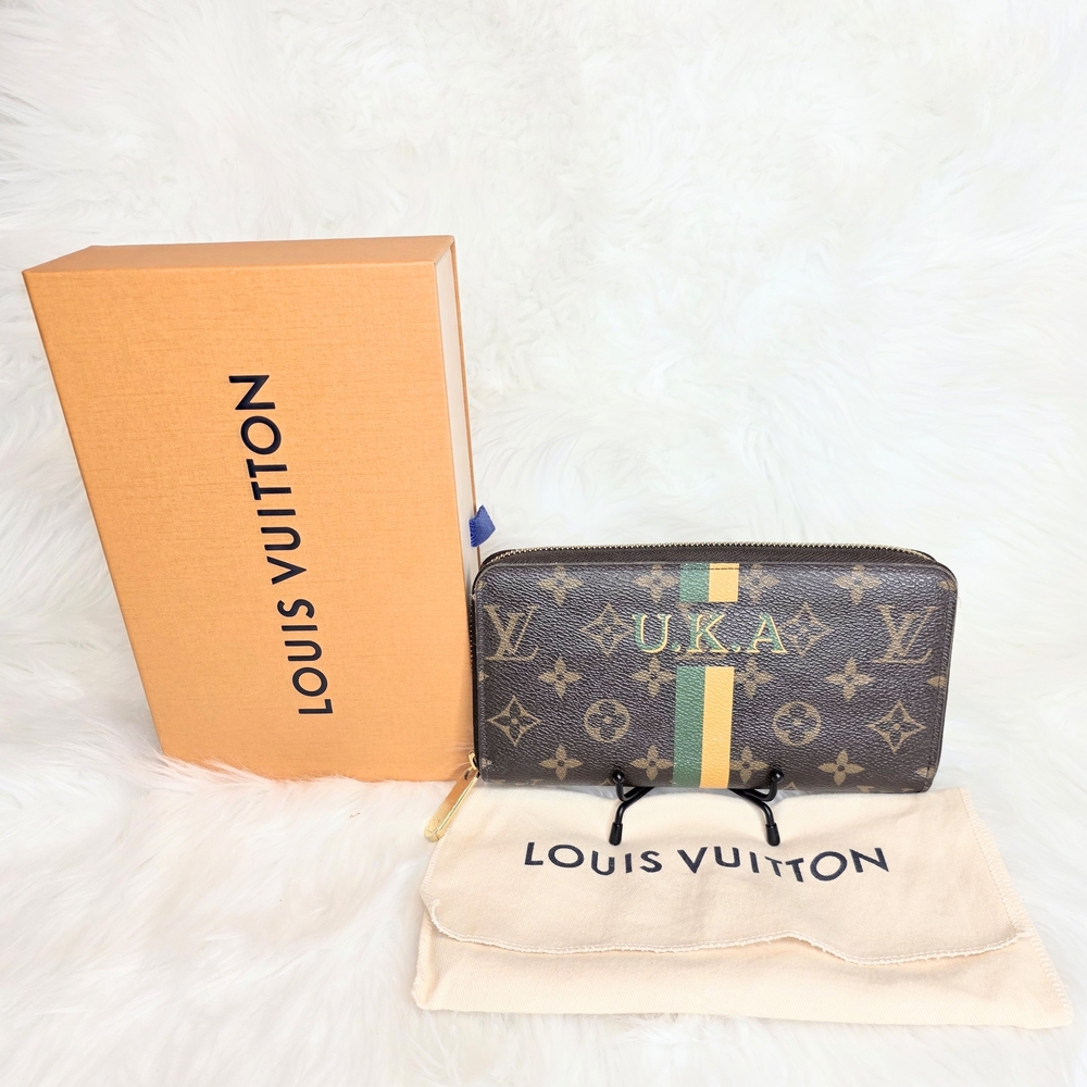 Louis Vuitton Monogram Zip Around Wallet with Green and Yellow Stripe